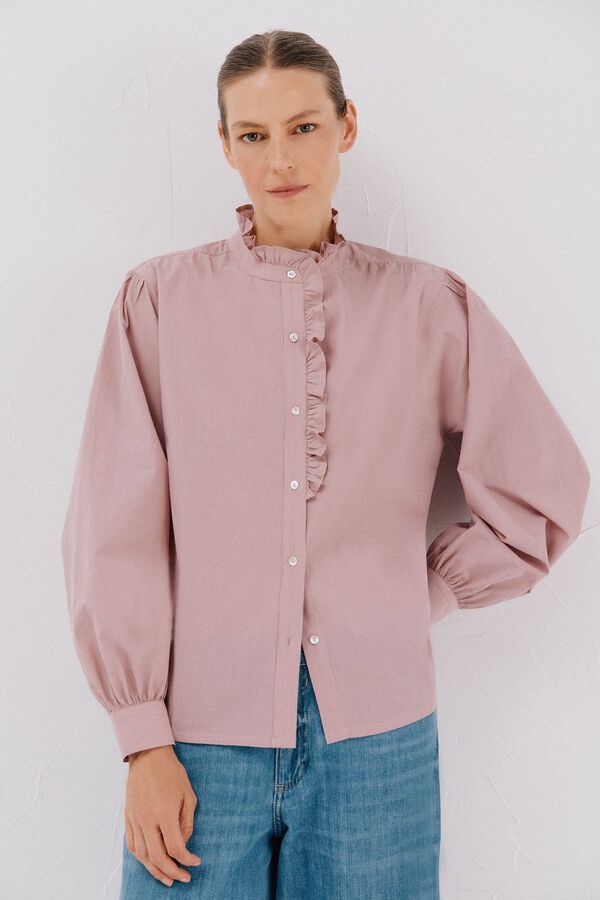 Cortefiel Blusa rayas cuello volantes Rosa