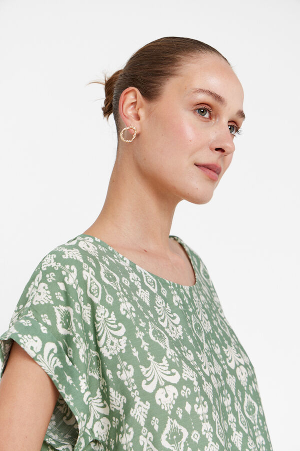 Cortefiel Blusa manga curta gola redonda Verde