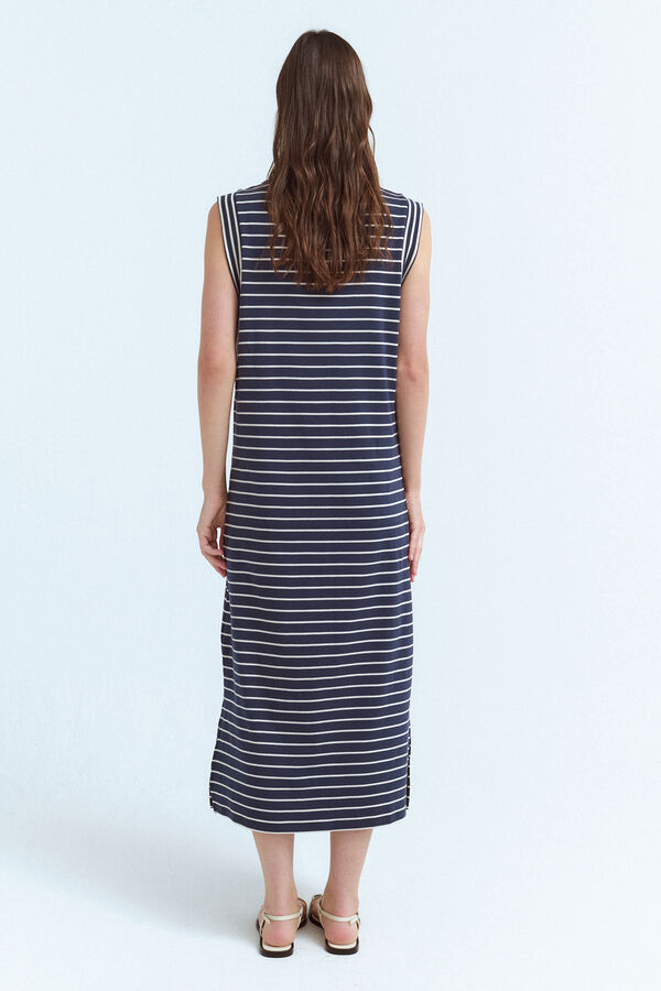 Vila Vestido midi de rayas con jaretas Azul marino