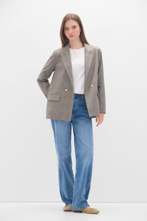 Cortefiel Blazer cuadros con brillo Estampado gris