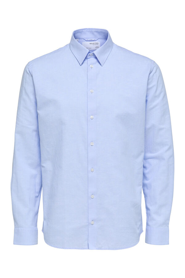 Cortefiel Camisa de manga larga de lino y algodón reciclado Azul