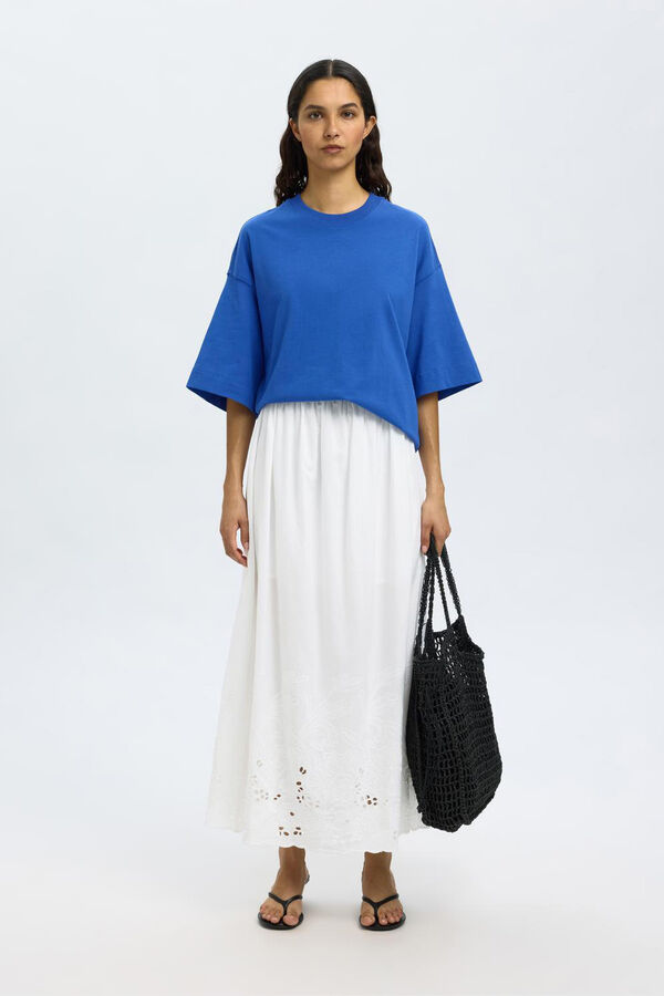 Selected Femme Saia midi com detalhe bordado Branco