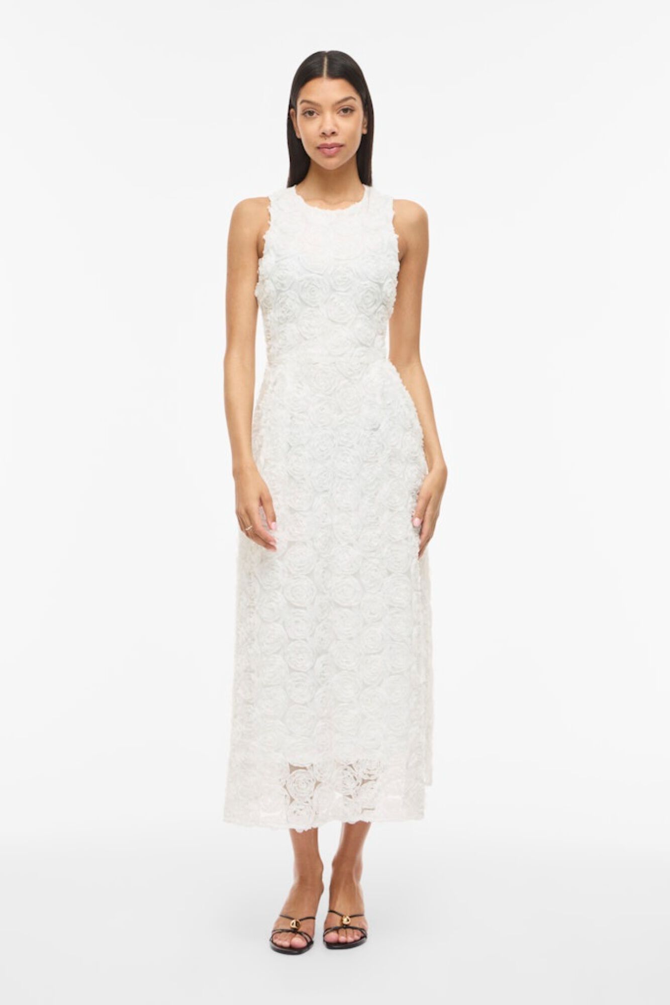 Vila Vestido midi com flores em tecido
