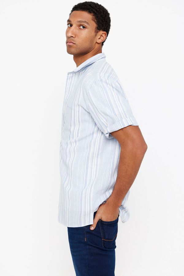 Cortefiel Camisa lino algod&oacute;n rayasmanga corta Azul oscuro