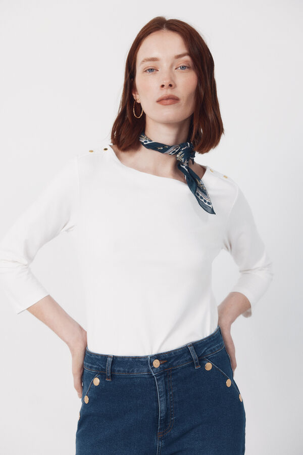 Cortefiel Camiseta b&aacute;sica escote barco Blanco