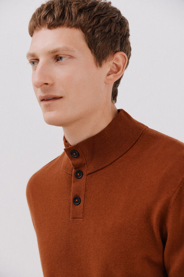 Cortefiel Jersey algod&oacute;n cashmere cuello alto botones Camel