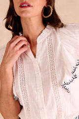 Pol&iacute;n Et Moi Blusa volantes ribete blanco Blanco