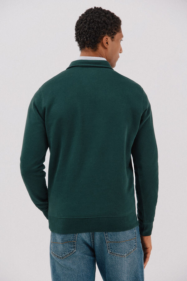 Cortefiel Sudadera cuello polo cremallera Verde oscuro