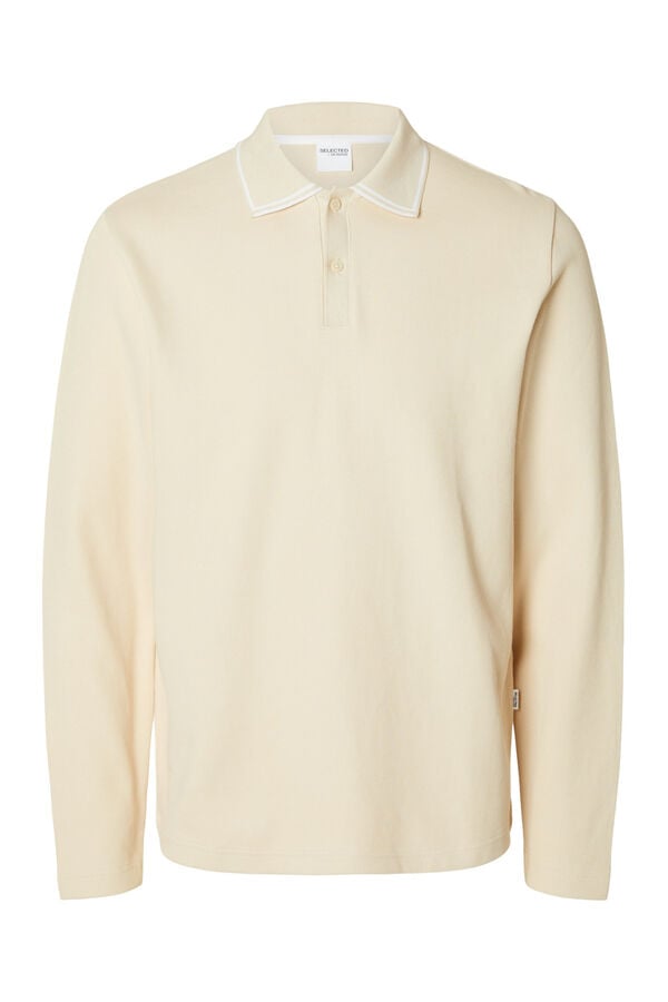 Selected Camisa p&oacute;lo de manga comprida confeccionada em 100% algod&atilde;o org&acirc;nico. Branco