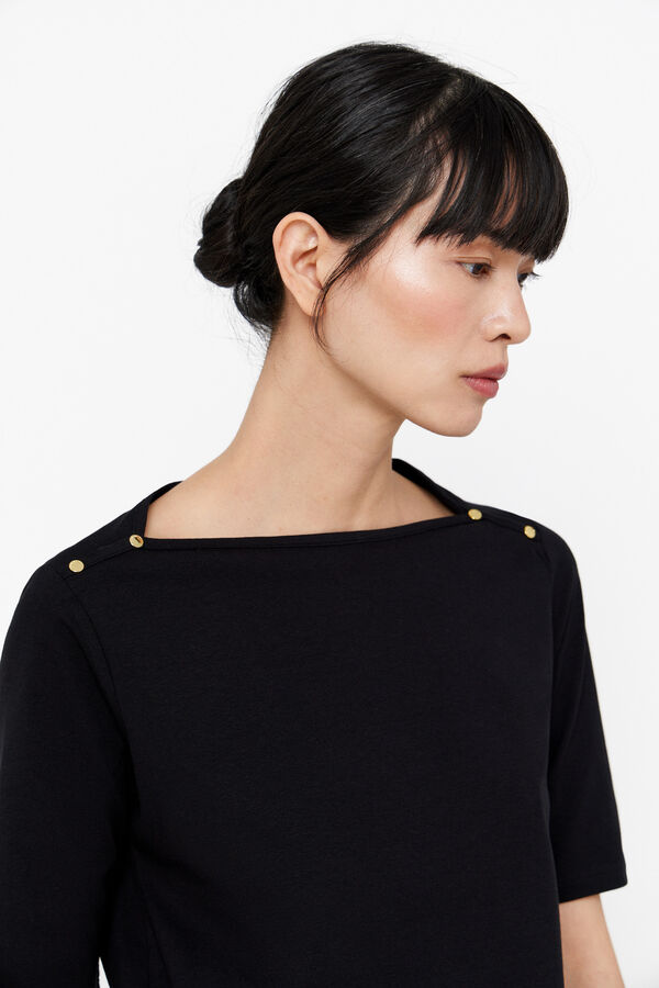 Cortefiel Camiseta b&aacute;sica escote barco Negro