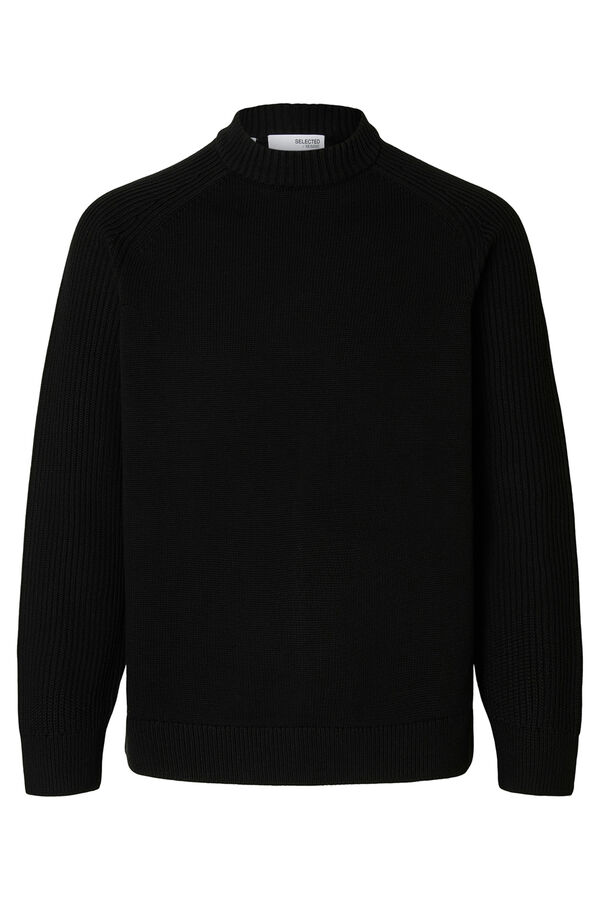 Selected Jersey cuello mock 100% algod&oacute;n org&aacute;nico. Negro