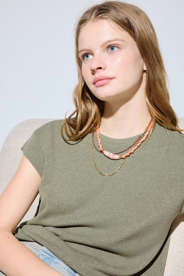 Slowlove Camiseta estructura b&aacute;sica Kaki