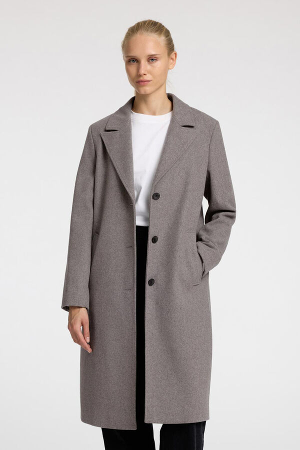 Selected Femme Abrigo de paño Midi confeccionado con algodón reciclado. Gris oscuro