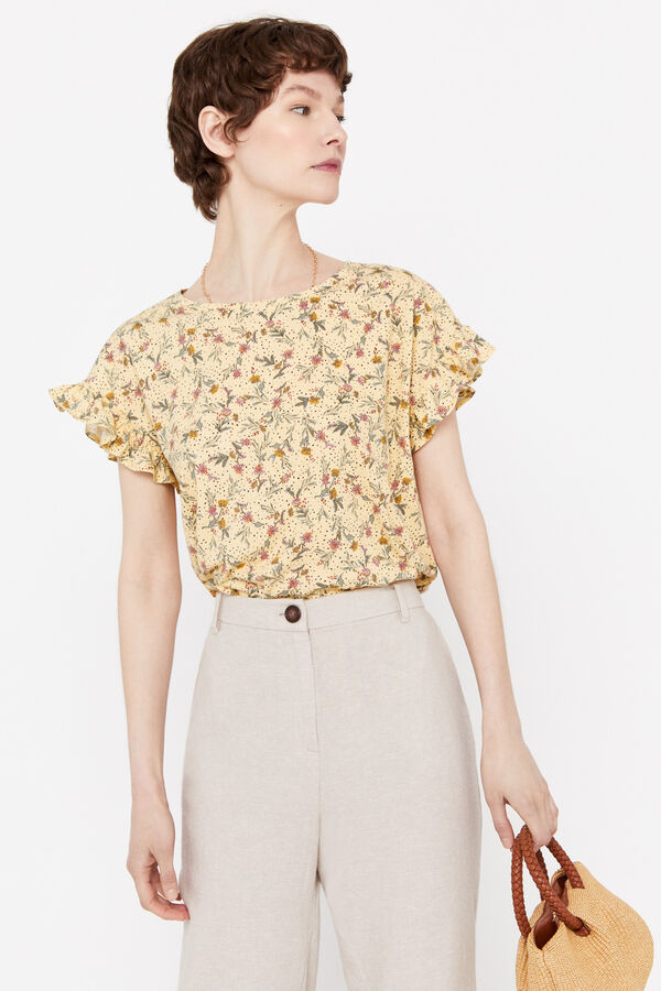 Cortefiel Camiseta volante Amarillo