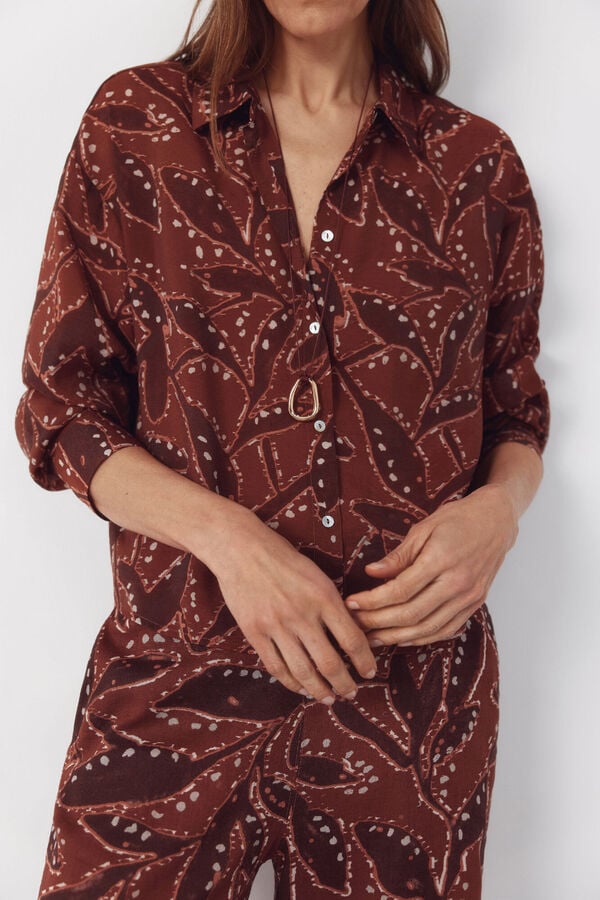 Cortefiel Camisa estampada Castanho