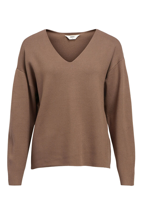 Object Jersey b&aacute;sico cuello pico Marr&oacute;n