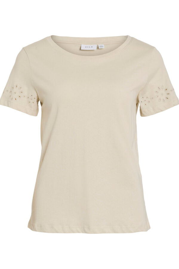 Vila Camiseta manga corta detalle calados de algod&oacute;n org&aacute;nico Gris