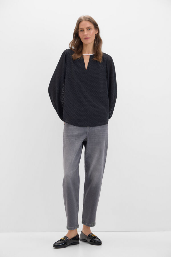 Cortefiel Blusa tecido textura Preto