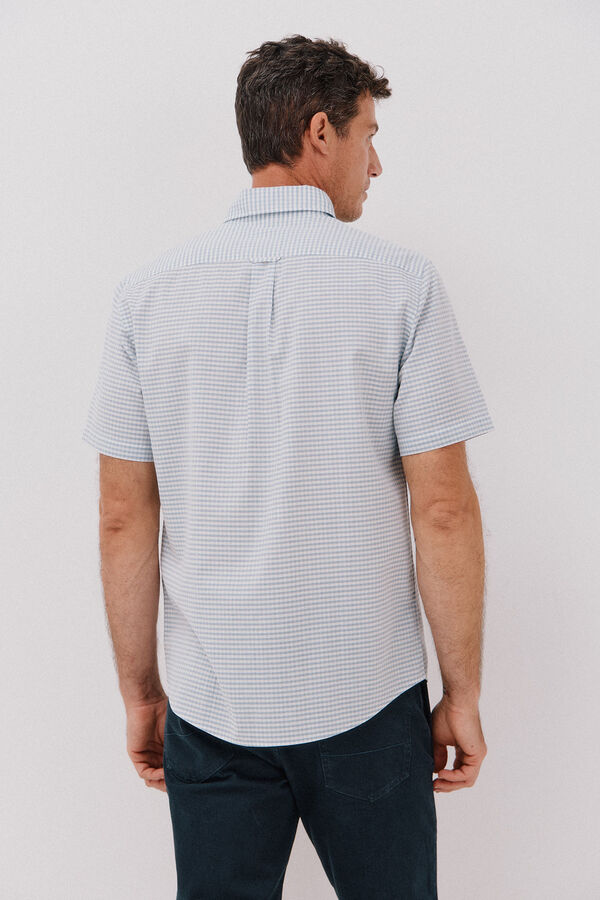 Cortefiel Camisa xadrez lisa, manga curta , algodão tencel Azul