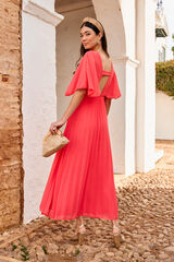 Pol&iacute;n Et Moi Vestido midi plissado Xana Vermelho