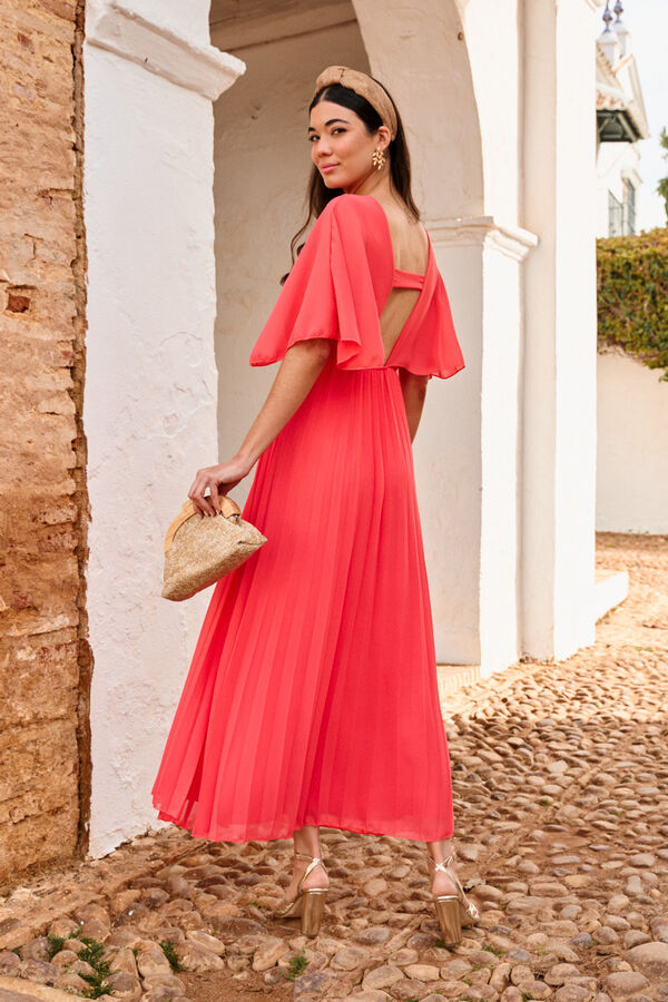 Pol&iacute;n Et Moi Vestido midi plissado Xana Vermelho