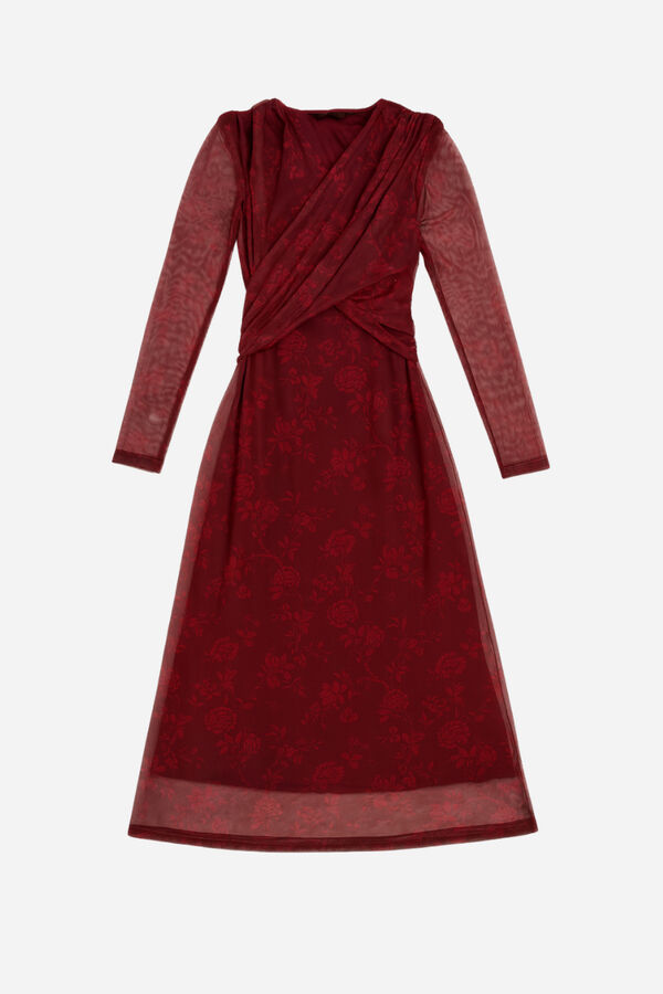 Cupl&eacute; Vestido tul estampado flores Estampado granate