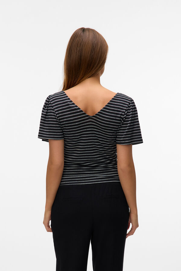 Vero Moda Camiseta de rayas con mangas acampanadas Negro