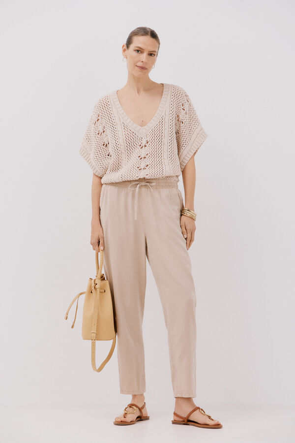 Cortefiel Cal&ccedil;as fluidas tencel  Castanho