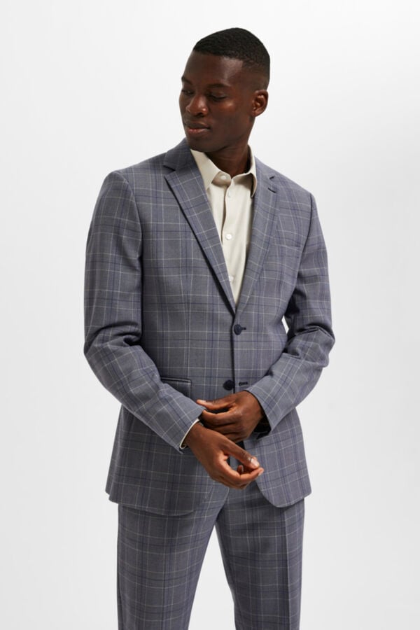 Selected Blazer Slim Fit de xadrez com bolsos Cinzento
