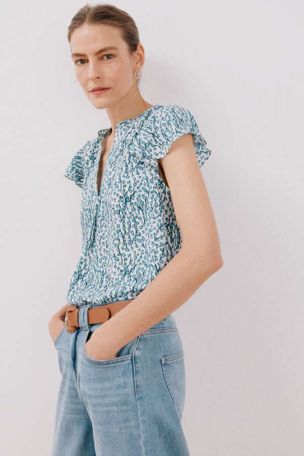 Cortefiel Blusa manga volante Estampado blanco