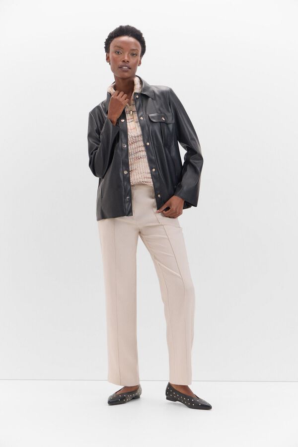 Cortefiel Cazadora efecto piel botones Negro