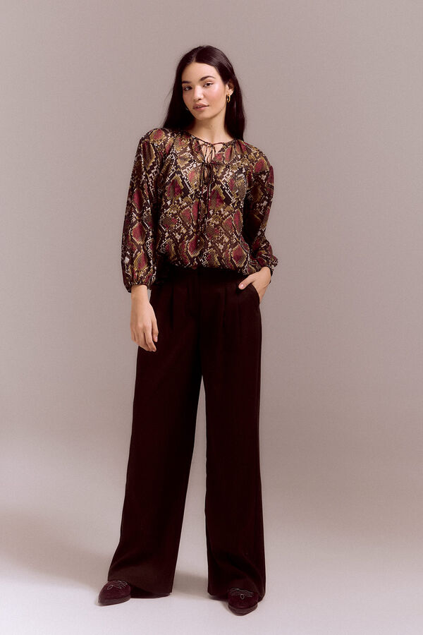 Slowlove Blusa canes&uacute; fruncido Estampado granate