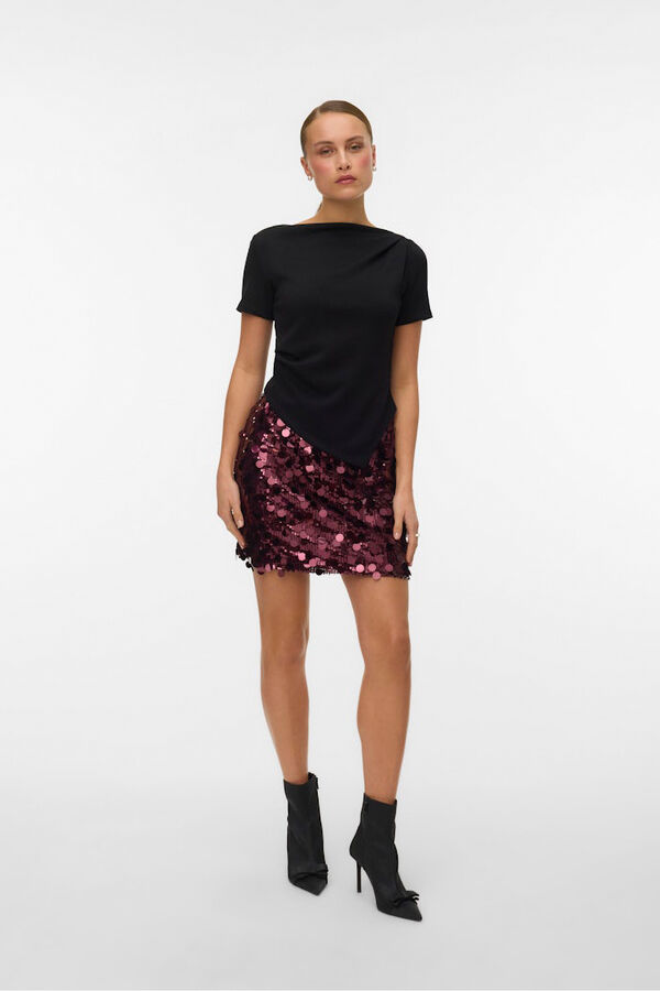 Vero Moda Top de mujer de manga corta asim&eacute;trico Negro