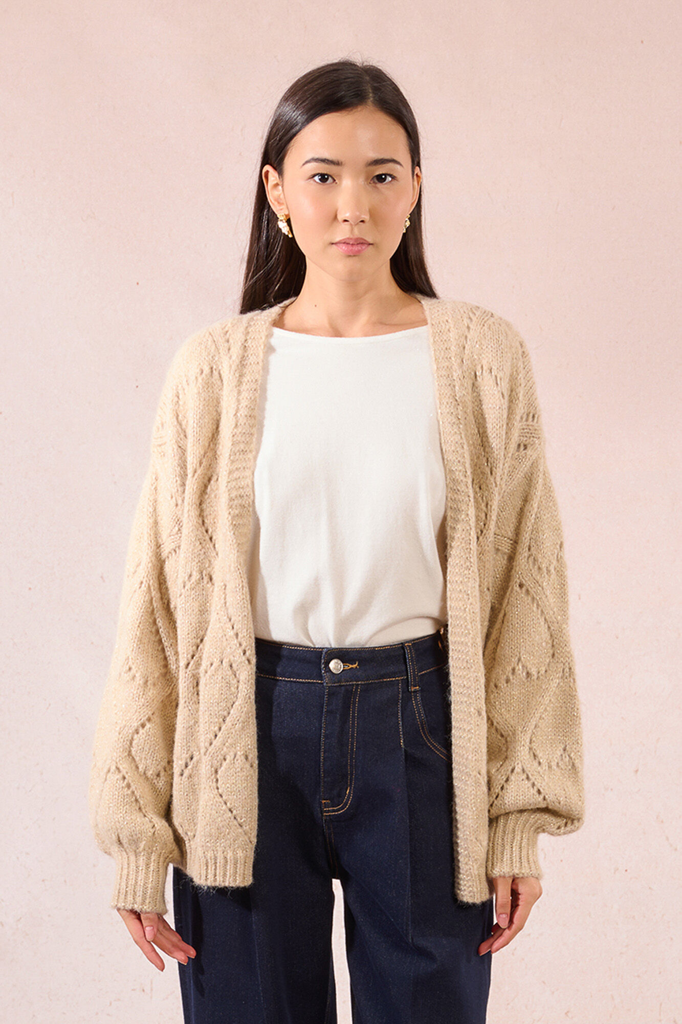 Molly Bracken C&aacute;rdigan de manga larga en punto calado detalle corazones