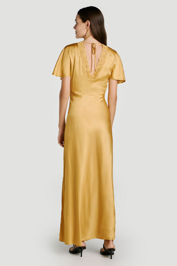 Vila Vestido de fiesta satinado con encaje Dorado
