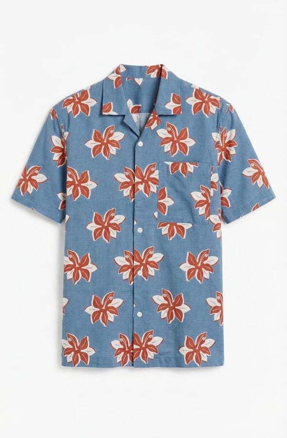 Cortefiel Camisa estampada de manga curta Azul