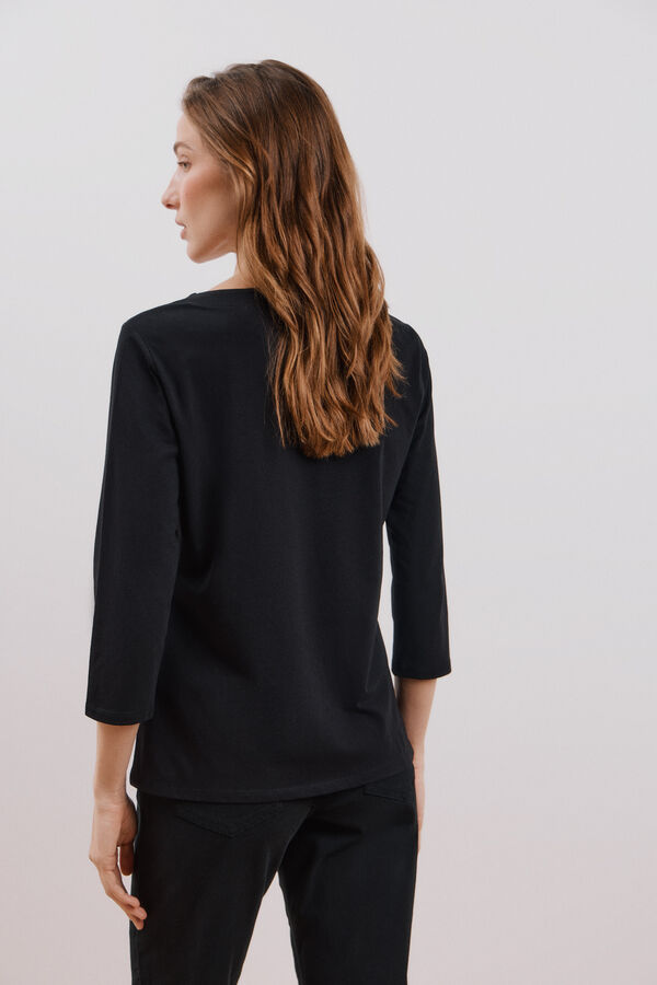 Cortefiel Camiseta b&aacute;sica escote barco Negro