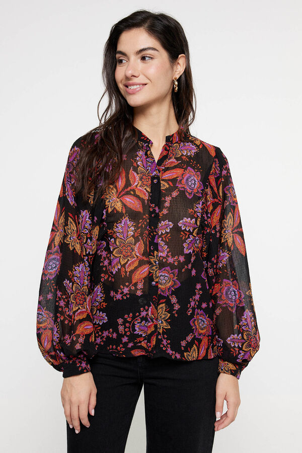 Cortefiel Blusa de manga larga y cuello redondo Negro