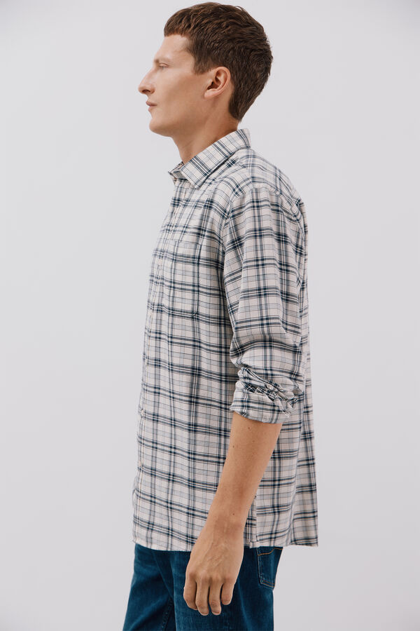 Cortefiel Camisa cuadros Tencel Marfil