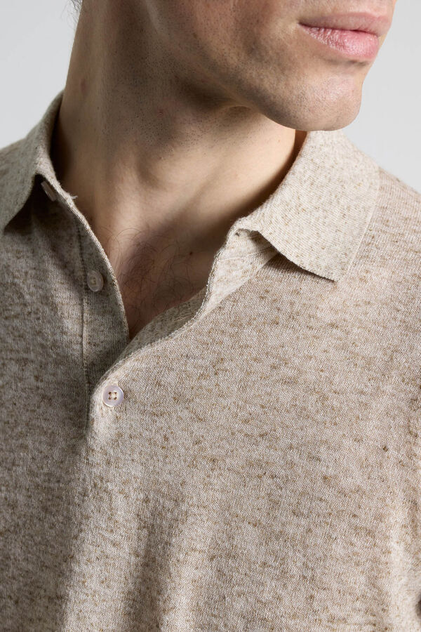PuroEGO Camisa polo de malha com linho Tostado