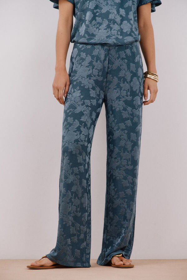 Cortefiel Cal&ccedil;a em malha jacquard floral Azul