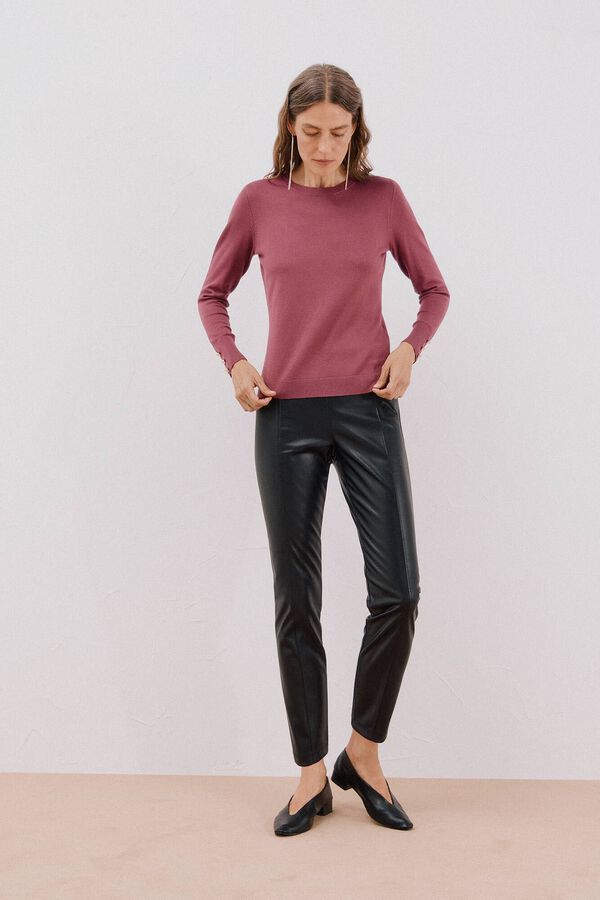 Cortefiel Leggings femininas de polipele sint&eacute;tico el&aacute;stico Preto