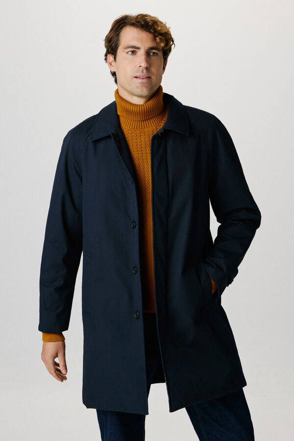 Selected Abrigo repelente al agua confeccionado 100% con algod&oacute;n org&aacute;nico. Azul marino