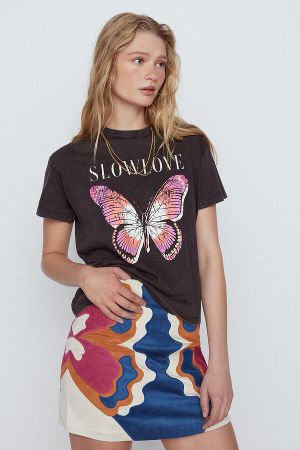 Slowlove Camiseta posicional mariposa Gris