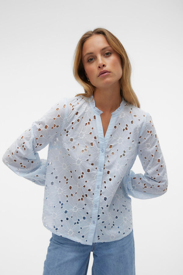 Vero Moda Camisa de algod&oacute;n de manga larga Azul