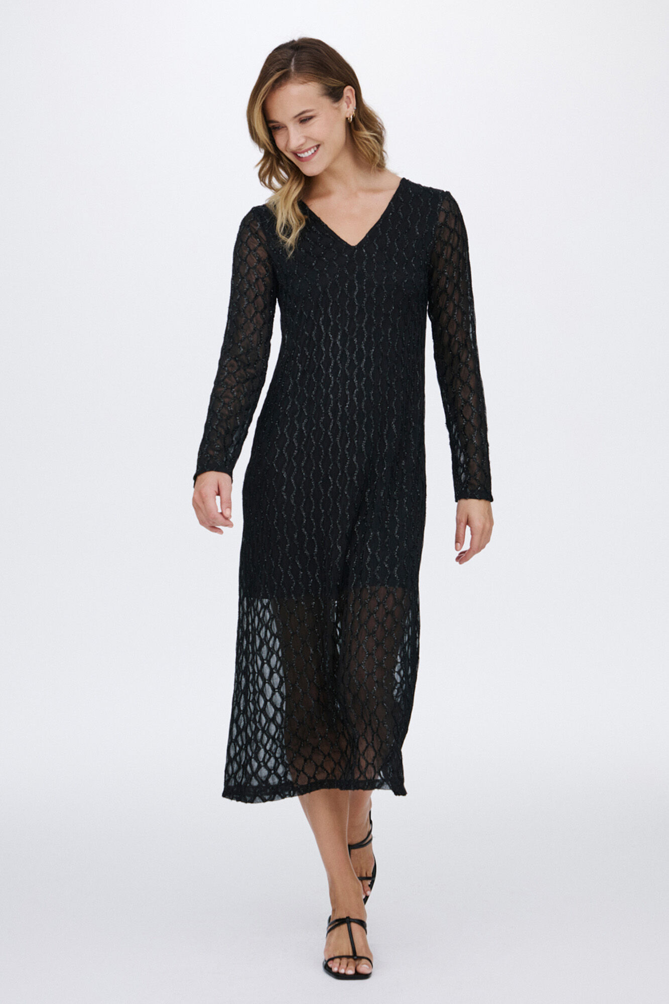 Vila Vestido midi de manga larga