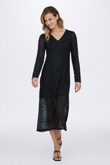 Vila Vestido midi de manga larga Negro