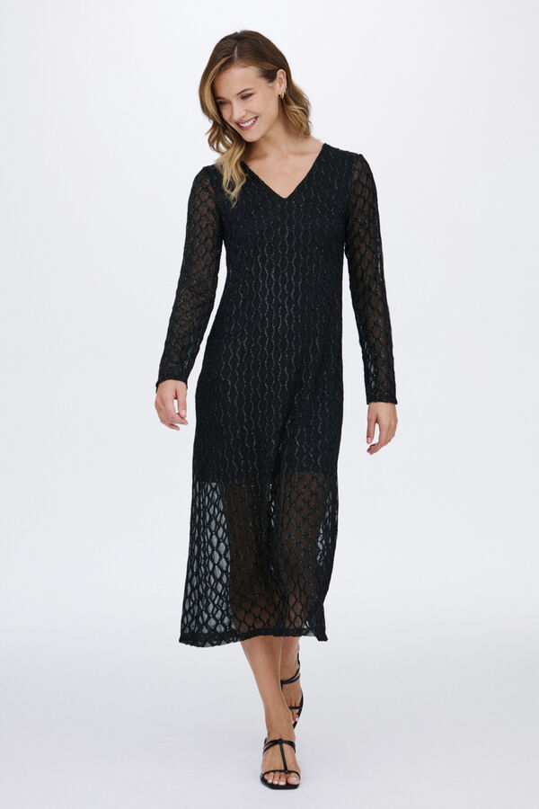 Vila Vestido midi de manga larga Negro