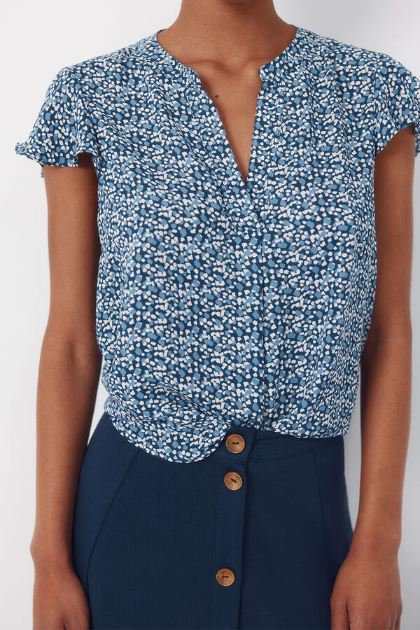 Cortefiel Blusa fluida manga vuelo Estampado azul