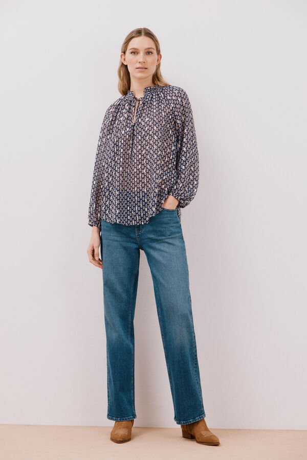 Cortefiel Blusa detalle nido de abeja Azul